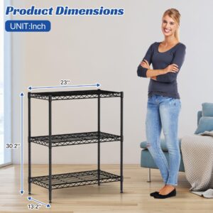 WYGMAV 3 Tier Shelf Metal Wire Shelving Unit Adjustable Storage Shelves Storage Rack Heavy Duty Steel Standing Shelf Units for Restaurant, Garage, Kitchen Metal Shelves with Feet Leveler, Black