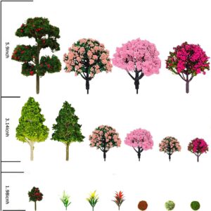 QuarenDen Mixed Model Trees, 37Pcs, Train Trees, Miniature Trees with Moss for Building Model, Natural Green Landscape, Railroad Scenery