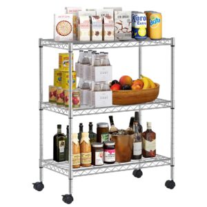 wygmav 3 tier shelf metal wire shelving unit adjustable storage shelves small storage rack heavy duty steel standing shelf units for restaurant, garage, kitchen metal shelf with wheels, chrome