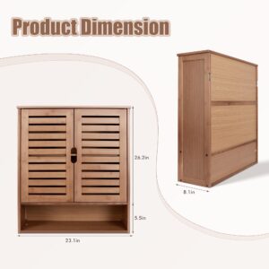 HYNAWIN Bamboo Wall Cabinet, Over Toilet Bathroom Furniture, Wall Mounted Storage Medicine Cabinet with Two Doors & Adjustable Shelves, for Bathroom, Kitchen, Living Room, Walnut