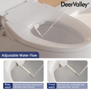 DeerValley Elongated Manual Bidet Toilet Seat with Self Cleaning Dual Nozzles, Rear & Feminine Cleaning, Non-Electric Bidets for Existing Toilets, White, No Wiring & Easy Installation