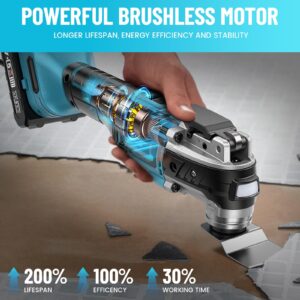 Seesii 21V Cordless Oscillating Tool, Brushless Oscillating Saw with 6 Variable Speeds, 3° Oscillation Angle, Quick-Change Multi-Tool, 24PCS Accessories, 2.0Ah Battery for Cutting, Sanding, Scraping