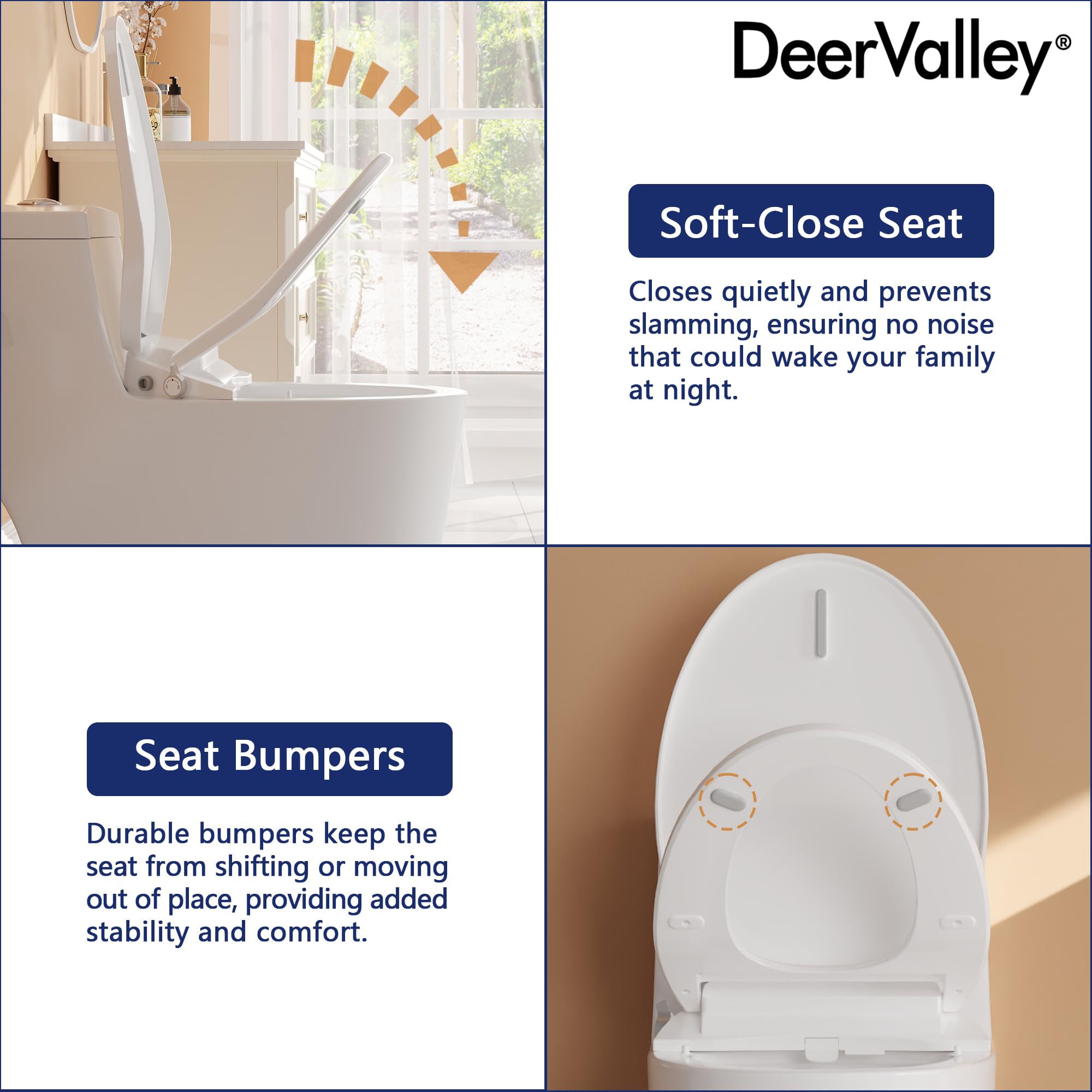 DeerValley Elongated Manual Bidet Toilet Seat with Self Cleaning Dual Nozzles, Rear & Feminine Cleaning, Non-Electric Bidets for Existing Toilets, White, No Wiring & Easy Installation