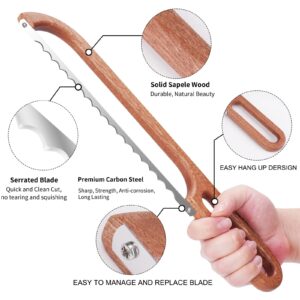 YAPULLYA Bow Bread Knife for Homemade Bread, 15.8" Wooden Sourdough Bread Knife Slicer, Bread Saw Cutter Serrated Easy to Cutting Kitchen Gift