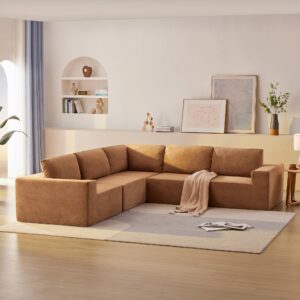 Merax 116" Modular Sectional Sofa, Luxury Floor Couch Set, Chenille Upholstered Indoor Furniture Foam-Filled Sleeper Bed for Living Room, Bedroom, 5 PC Free Combination, 5 Seats-L Shape, Brown