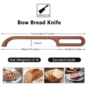 YAPULLYA Bow Bread Knife for Homemade Bread, 15.8" Wooden Sourdough Bread Knife Slicer, Bread Saw Cutter Serrated Easy to Cutting Kitchen Gift