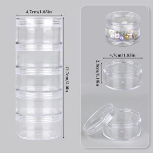 Hariendny 2 Sets Round Stackable Containers 5 Layer Clear Stackable Bead Storage Plastic Storage Jars Plastic Cosmetic Storage Box Art Craft Accessory Organizer Box for Jewelry Beads Buttons