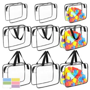 9 packs clear pvc toy storage bags include 6 pcs large and 3 pcs medium toy organizer bags with labels, portable handheld zipper bags for organizing board game, building blocks, puzzle, kids books