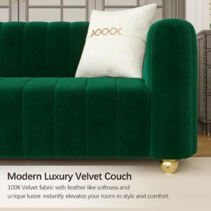 IQIAite Luxury Velvet Sofa Comfy 3 Seat Couch Loveseat Sofa,Mid Century Modern Tufted Couch for Living Room 83" Emerald Green Love Seat Sofa with Gold Legs 2 Pillows for Office Furniture