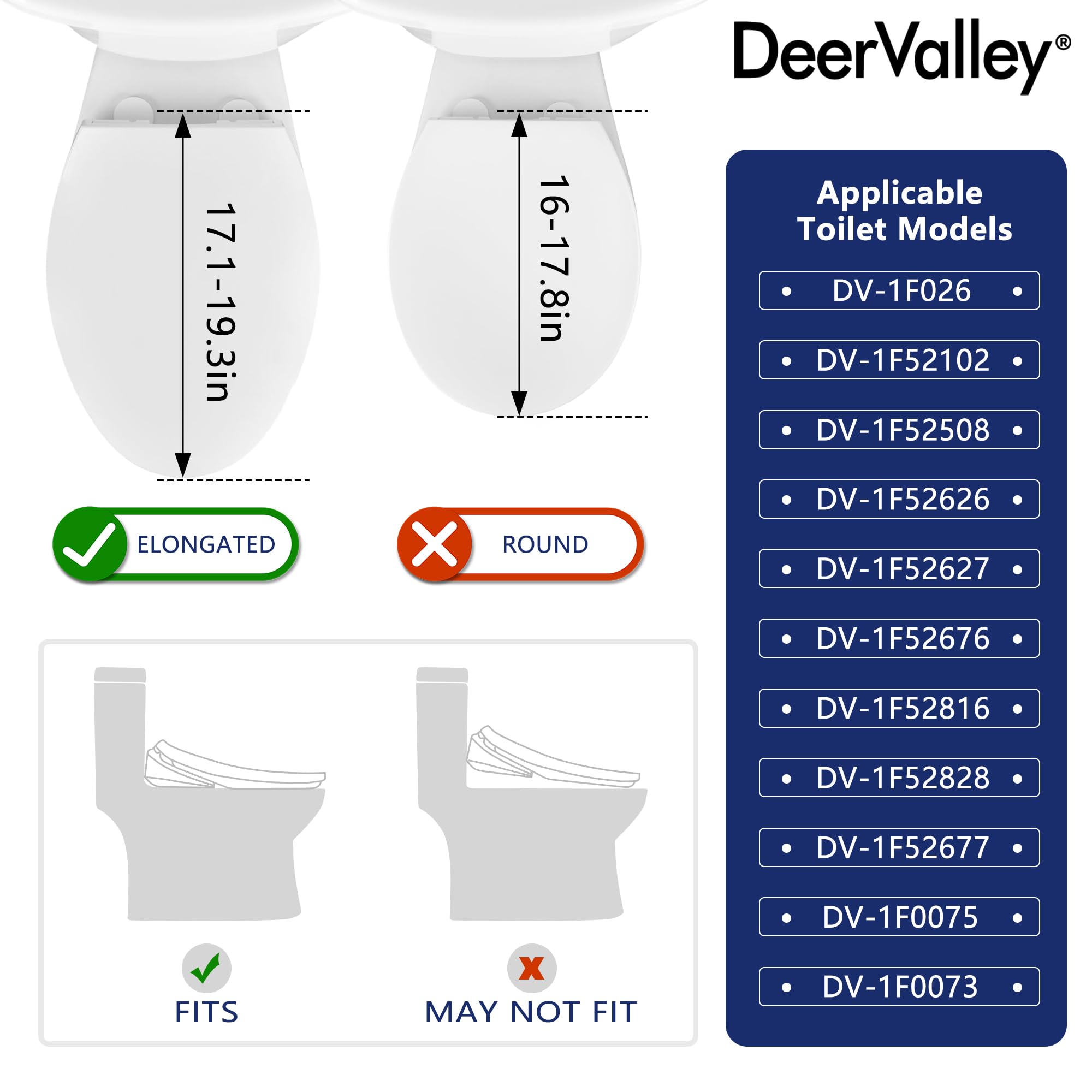 DeerValley Elongated Manual Bidet Toilet Seat with Self Cleaning Dual Nozzles, Rear & Feminine Cleaning, Non-Electric Bidets for Existing Toilets, White, No Wiring & Easy Installation