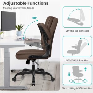 Brick Attic Office Chair - Executive Office Chair with Wheels, Ergonomic Home Office Desk Chairs, Comfortable Suede Leather Office Chair with Flip Up Armrests, Swivel Rolling Computer Desk Chair Brown