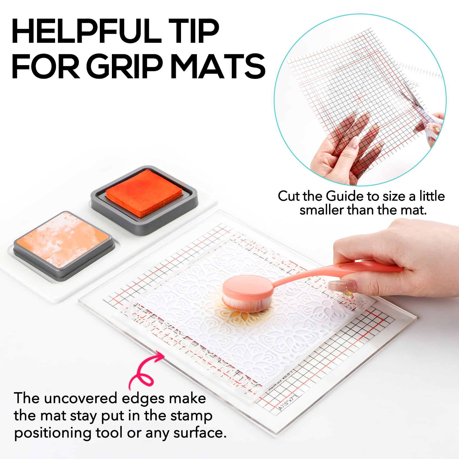 Briartw 6.5x8.5 Grip Mat with Printed Guides,Multi-Use Non-Slip Sticky Mats Fit in original-size Stamp Positioning Tool,Photopolymer Mat for Centering & Aligning Tape-free Stenciling Ink Blending