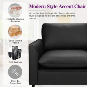 TYBOATLE Accent Chair, Black Leather Accent Chair, Comfy Living Room Chair, Cozy Reading Sitting Chair, Mid Century Modern Accent Chairs, Arm Reception Chairs, Lobby Chair,Office Furniture