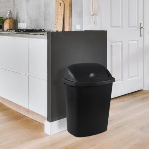 Waikhomes 7 Gallon Plastic Swing-Top Trash Can, Kitchen Garbage Can with Lid, Black, 4 Pack