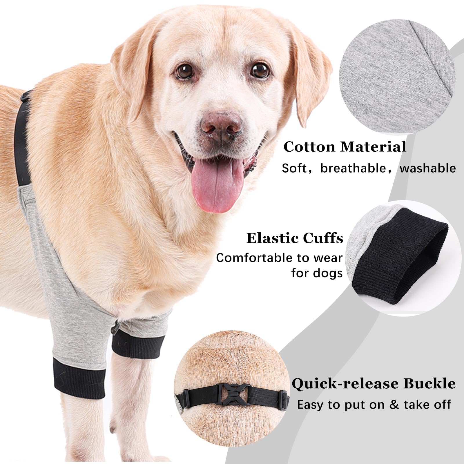 QUEBRAN Dog Elbow Protector for Calluses, Dog Recovery Sleeves for Front Legs, Dog Leg Joint Sleeve Protective Elbow Pads with Elastic Band, Dog Pants to Prevent Licking Wounds (Grey, Medium)