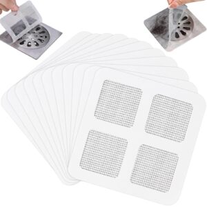 disposable shower drain hair catcher, square floor drain cover mesh stickers, disposable sewer filter screen for bathroom, laundry, bathtub, kitchen, sink, for human and pet hair (50 pcs)