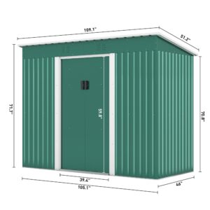 Generic 4.2 x 9.1 Ft Outdoor Storage Shed, Metal Tool Shed with Lockable Doors Vents, Utility Garden Shed for Patio Lawn Backyard (Green)