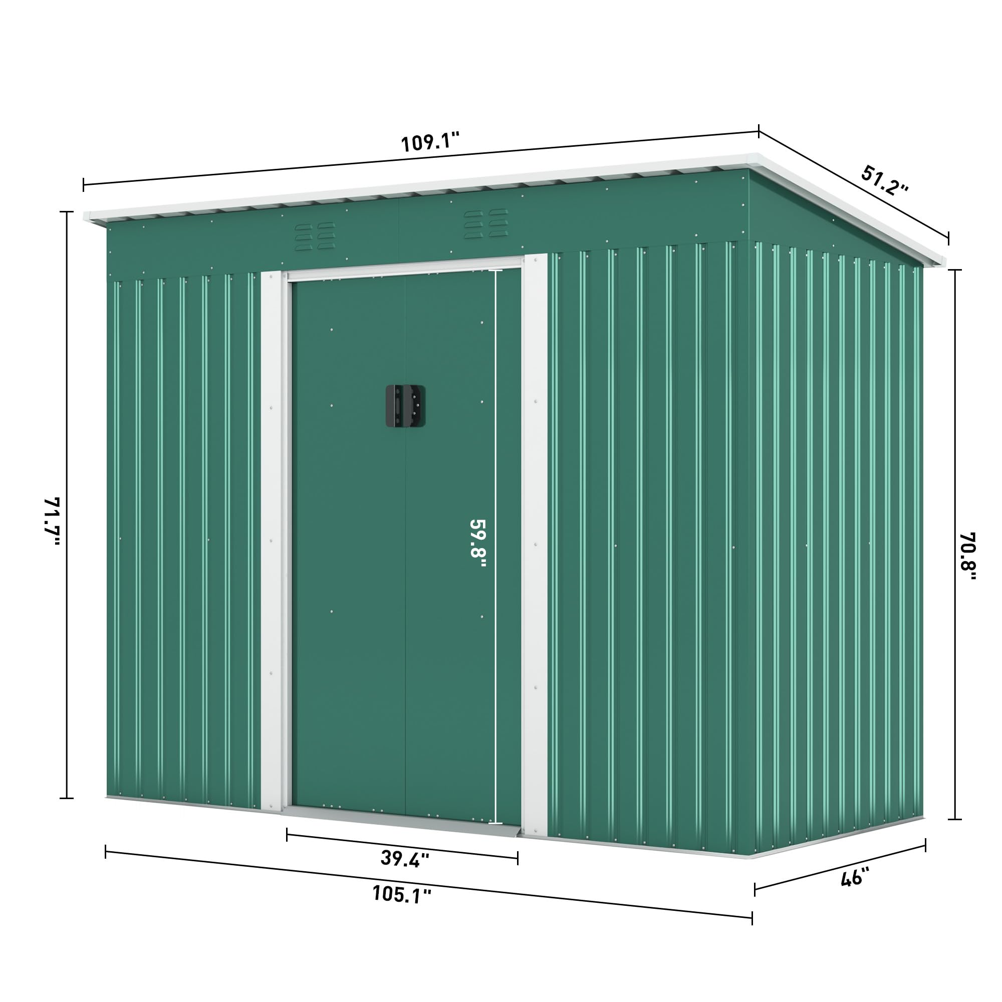 Generic 4.2 x 9.1 Ft Outdoor Storage Shed, Metal Tool Shed with Lockable Doors Vents, Utility Garden Shed for Patio Lawn Backyard (Green)