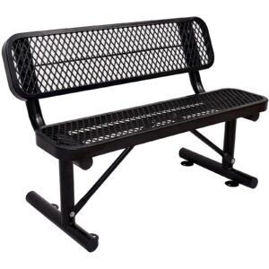 4 feet heavy duty park bench with back portable frame, outdoor steel bench with backrest, expanded metal mesh bench for lawn, park, deck, garden, patio, porch, black