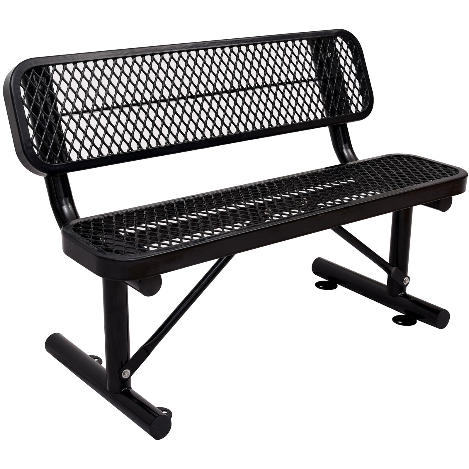 4 Feet Heavy Duty Park Bench with Back Portable Frame, Outdoor Steel Bench with Backrest, Expanded Metal Mesh Bench for Lawn, Park, Deck, Garden, Patio, Porch, Black