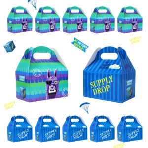 video game llama goodie bags, 16 pcs treat boxes cookie gable boxes with handle party boxes for battle gamers birthday party supplies decorations favors(5.9 x 3.5 x 3.6 inch)