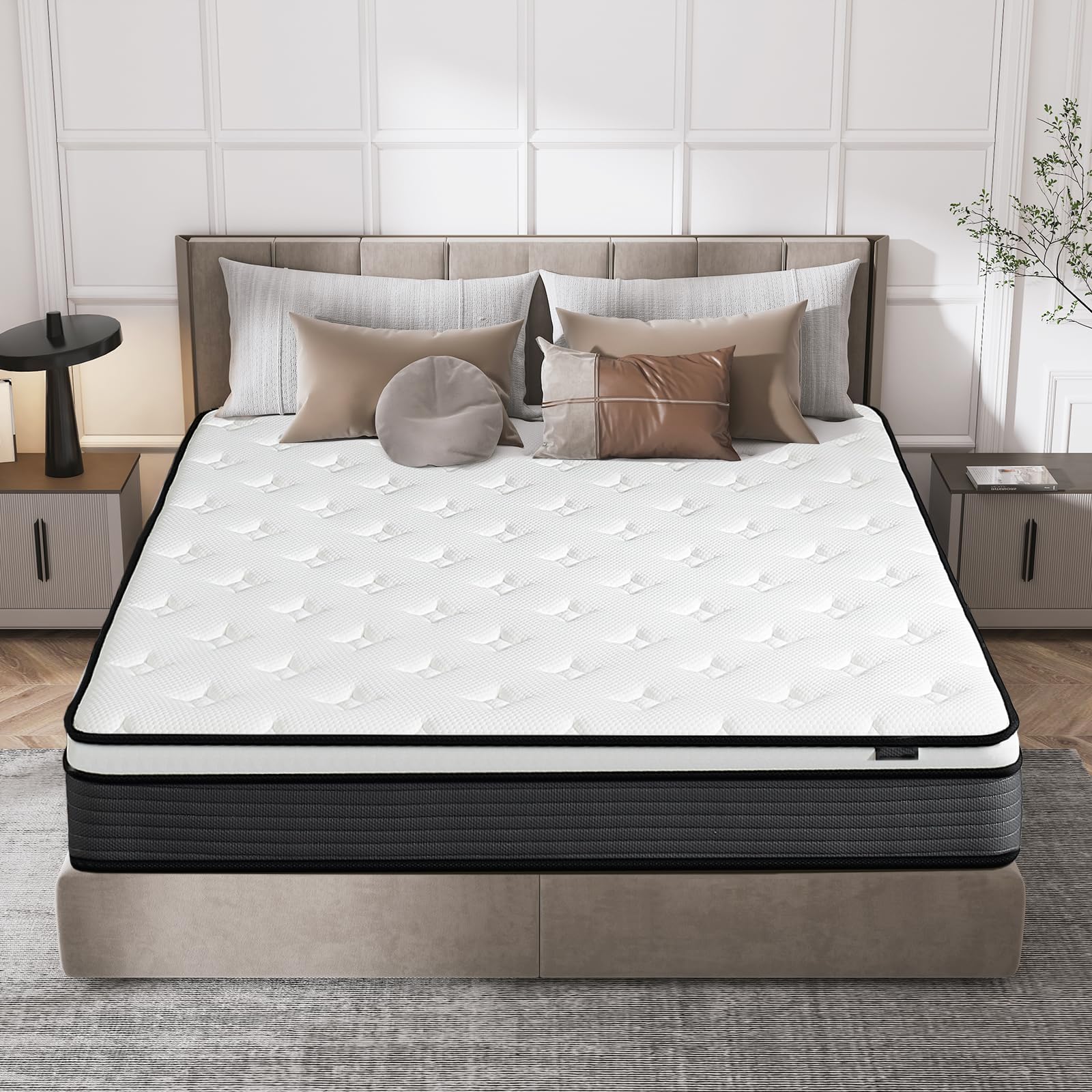 VKJ Queen Size Mattress 10 Inch,Medium Firm,Updrade Hybrid Memory Foam Mattress in a Box,Colchones Queen Size Bed,Individually Pocketed Springs for Support and Pressure Relief