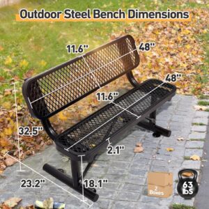 4 Feet Heavy Duty Park Bench with Back Portable Frame, Outdoor Steel Bench with Backrest, Expanded Metal Mesh Bench for Lawn, Park, Deck, Garden, Patio, Porch, Black