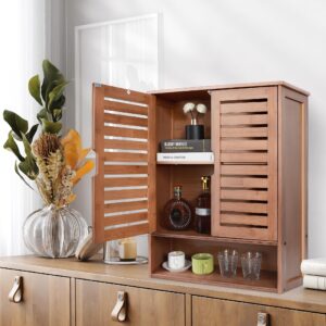 HYNAWIN Bamboo Wall Cabinet, Over Toilet Bathroom Furniture, Wall Mounted Storage Medicine Cabinet with Two Doors & Adjustable Shelves, for Bathroom, Kitchen, Living Room, Walnut