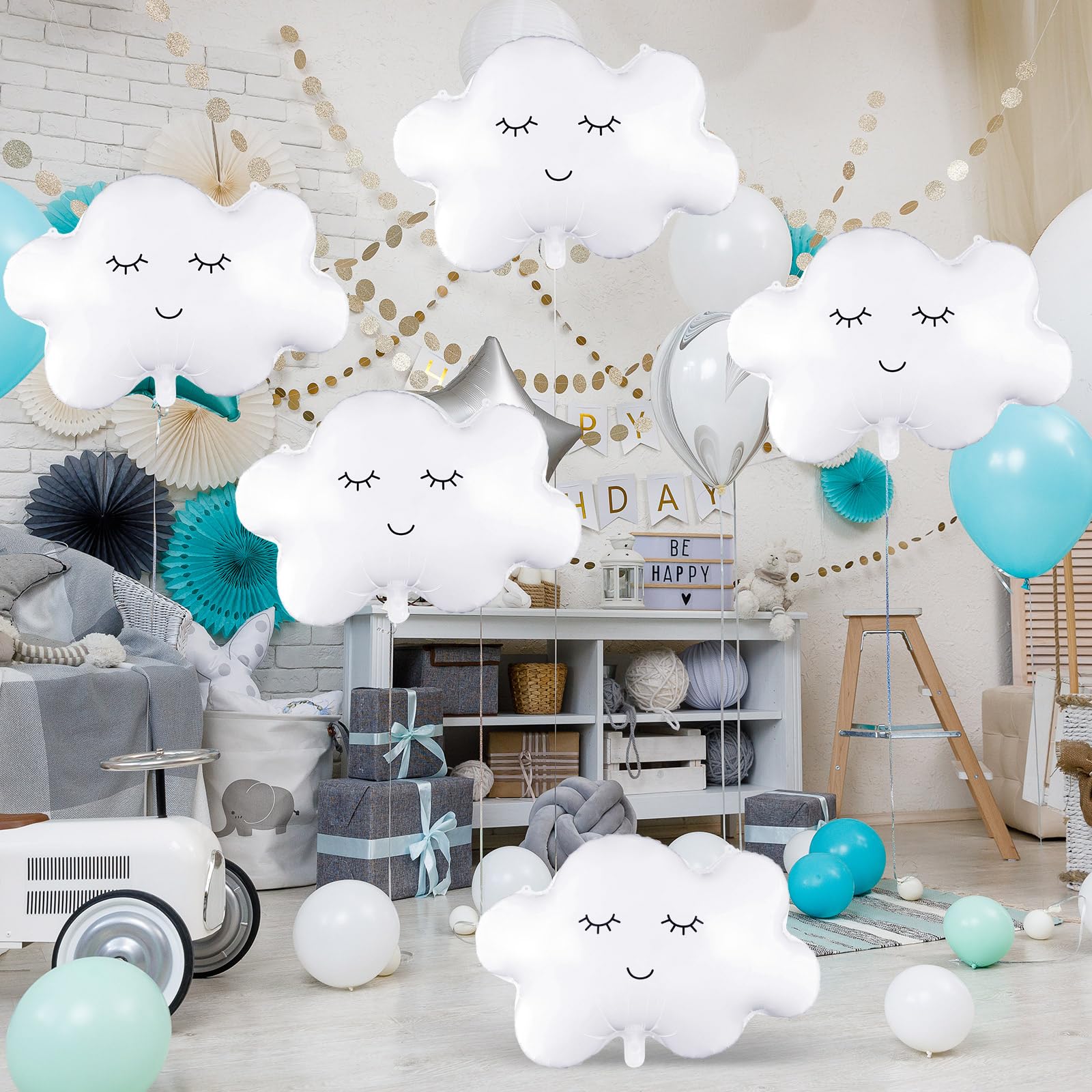 6 Pieces Cloud Balloons,White Cloud Foil Balloons,Cloud Balloons Baby Shower,Cute Cloud Shaped Balloons for Boys Girls Baby Shower Themed Party Birthday Party Wedding Decorations Supplies (Facecloud)