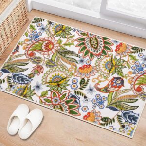 2'x3' area rug floral boho area rug washable rug non-slip flower rug for kitchen entryway bathroom living room office, (2'x3', paisley)