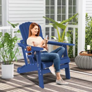 Mguio Folding Adirondack Chair, Fire Pit Chairs, Plastic Adirondack Chairs Weather Resistant with Cup Holder, Composite Adirondack Chairs, HDPE Adirondack Chair Outdoor