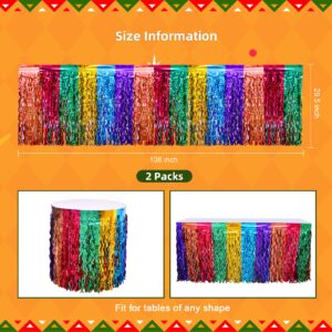 Mega-L Fiesta Party Decorations 2Pack Mexican Wavy Metallic Tinsel Foil Fringe Table Skirt for Dia De Los Muertos Table,Day of The Dead Decorations Perfect for Taco Birthday Party,Cinco de Mayo Decor