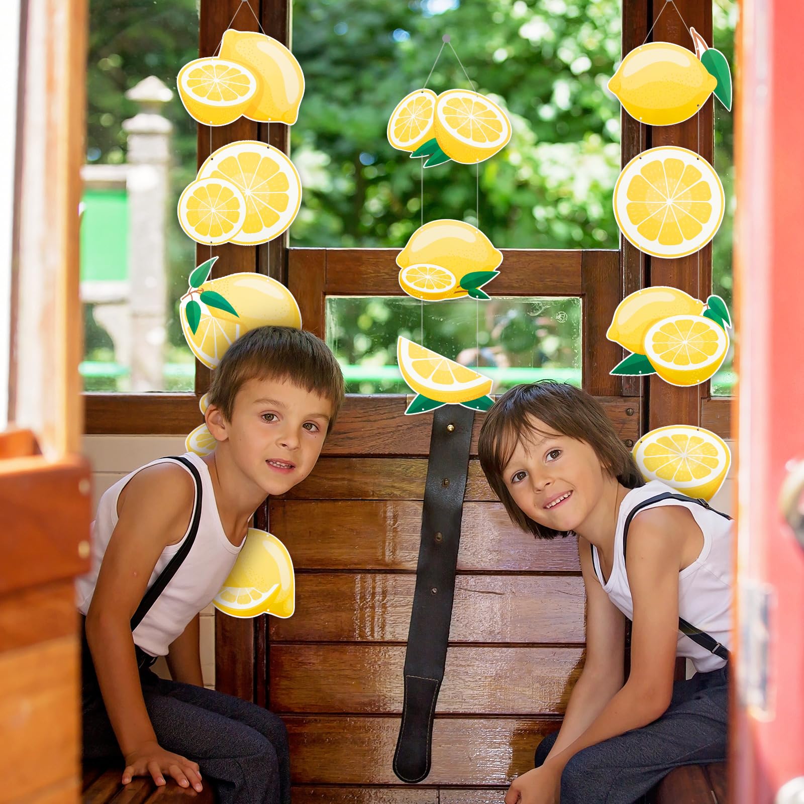 Teenyyou 3 Pcs Lemon Party Decorations Lemon Party Hanging Banner Door Decoration Lemonade Sign Large Lemon Cutout Citrus Decor for Birthday Party Lemon Summer Bridal Shower Supplies