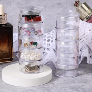 Hariendny 2 Sets Round Stackable Containers 5 Layer Clear Stackable Bead Storage Plastic Storage Jars Plastic Cosmetic Storage Box Art Craft Accessory Organizer Box for Jewelry Beads Buttons