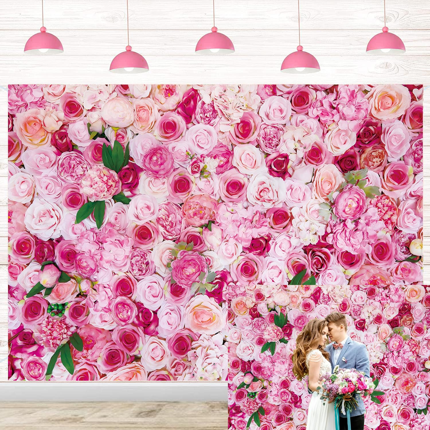 Pink Rose Floral Backdrop 7x5FT Flower Wall Photography Background for Girls Women Bridal Shower Wedding Baby Shower Birthday Party Decorations Supplies Photo Props