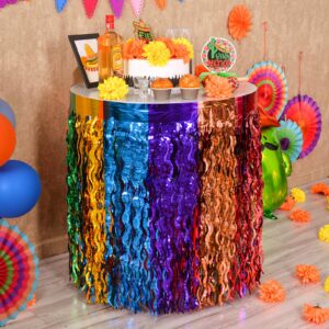 Mega-L Fiesta Party Decorations 2Pack Mexican Wavy Metallic Tinsel Foil Fringe Table Skirt for Dia De Los Muertos Table,Day of The Dead Decorations Perfect for Taco Birthday Party,Cinco de Mayo Decor