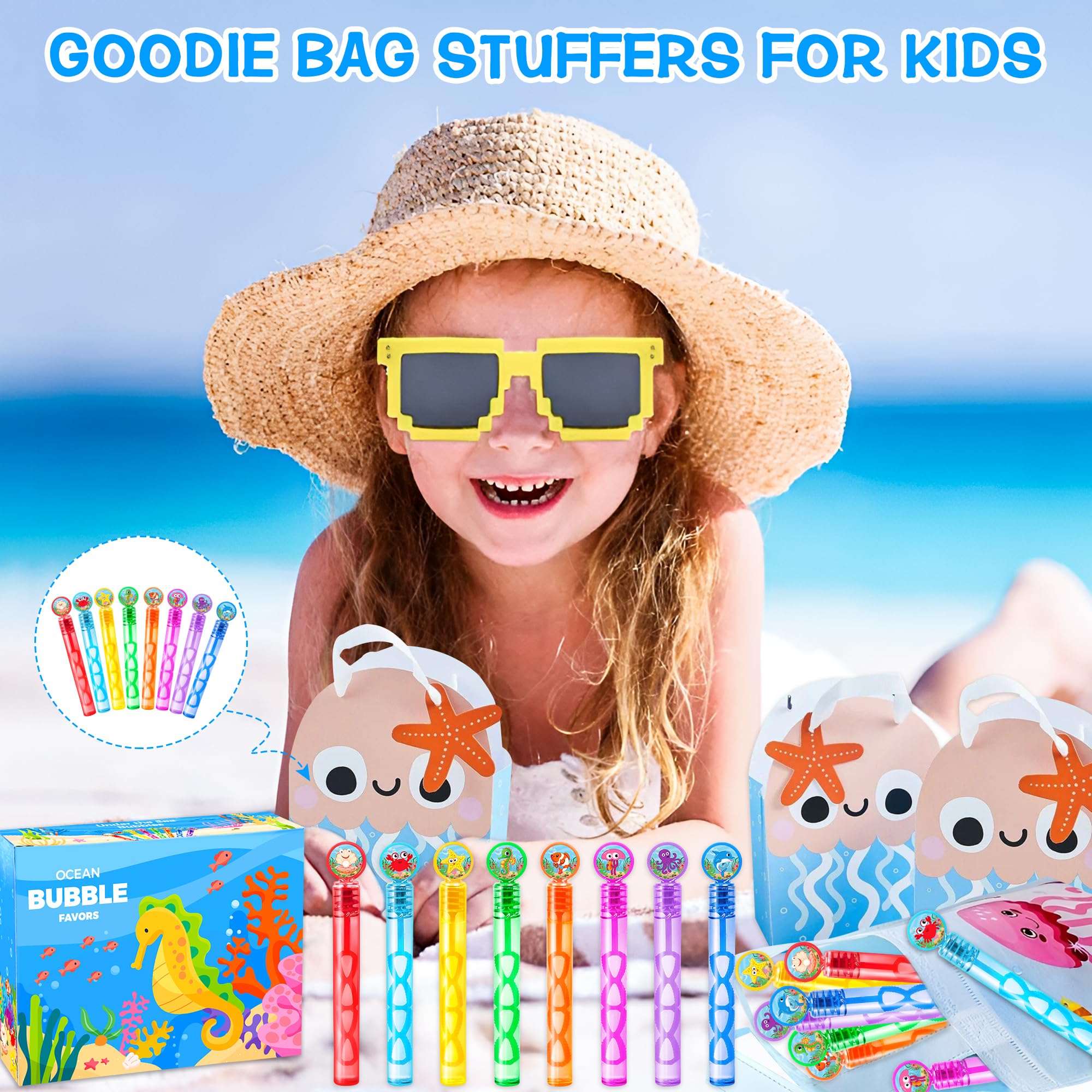 32Pcs Bubbles Under the Sea Party Favors, Summer Mini Bubble Wands Bulk Goodie Bags Stuffers Beach Pool Party Favors for Kids 4 5 8 Ocean Birthday Decorations Supplies End of Year Student Stuff Prizes