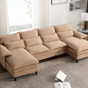 Symmetrical U Shaped Modular Sectional Sofa Cloud Couch, 6 Seater Oversized Convertible Sleeper Couch with Double Chaise & Memory Foam, Deep Seat Corner Sofa&Couches for Living Room Office