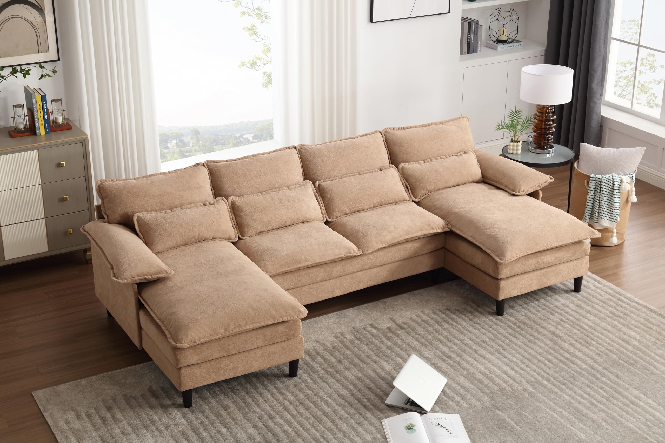 Symmetrical U Shaped Modular Sectional Sofa Cloud Couch, 6 Seater Oversized Convertible Sleeper Couch with Double Chaise & Memory Foam, Deep Seat Corner Sofa&Couches for Living Room Office