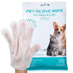 pet glove wipes for dogs cats, extra thick hypoallergenic dog dry cleaning bath gloves wipes deodorizing for paws/butt/teeth/ear/eye, cat grooming glove wipes for daily care traveling(12pcs/2pack)