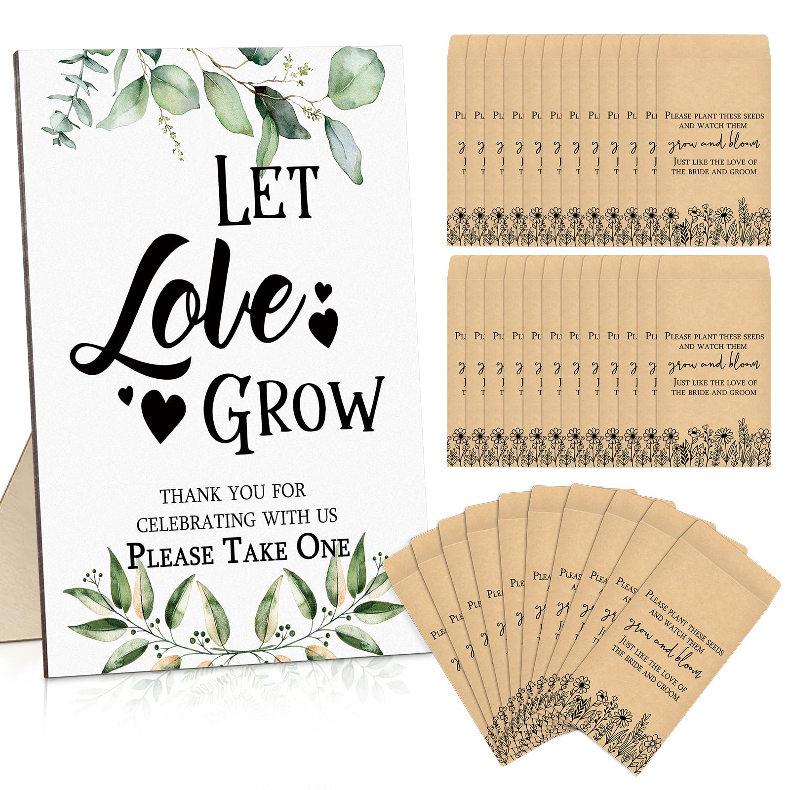 Maitys 101 Pcs Bridal Shower Favors for Guests Wedding Wooden Sign 100 Bridal Shower Seed Packet Self Adhesive Seed Packets for Wedding Party Favors