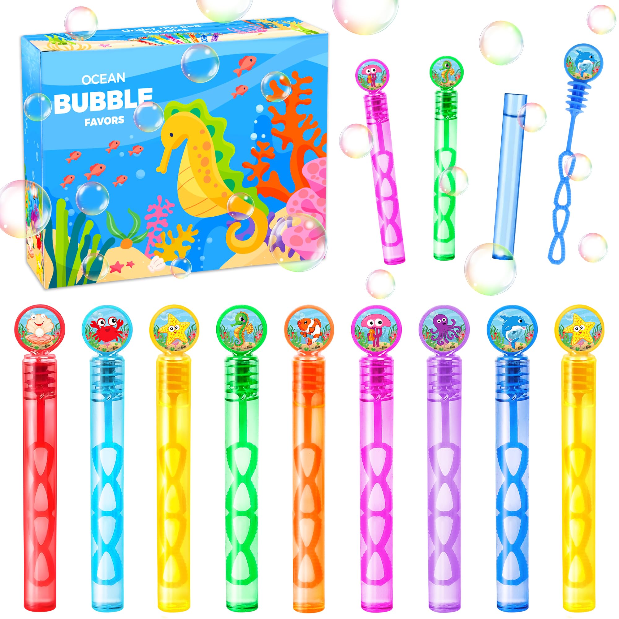 32Pcs Bubbles Under the Sea Party Favors, Summer Mini Bubble Wands Bulk Goodie Bags Stuffers Beach Pool Party Favors for Kids 4 5 8 Ocean Birthday Decorations Supplies End of Year Student Stuff Prizes