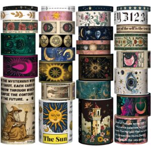 29 rolls washi tape set - tarot theme decorative masking tape colored patterns, vintage adhesive artists tapes for journaling supplies, diy crafts, scrapbooking, junk journal supplies, school supplies