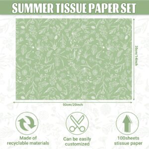 100 Sheets Sage Green Wildflowers Tissue Paper Green White Floral Printed Tissue Paper Botanical Decorative Tissue Paper for Green Boho Themed Baby Shower Wedding Birthday DIY Craft