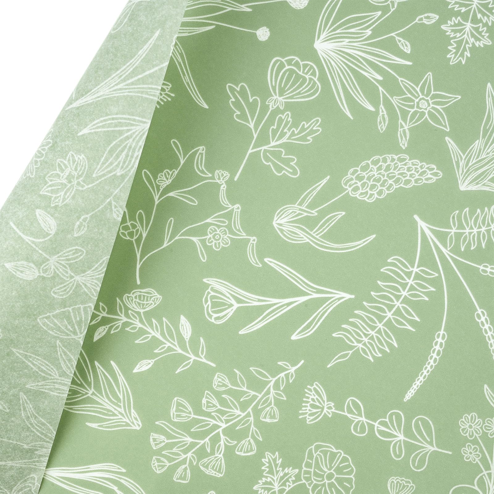 100 Sheets Sage Green Wildflowers Tissue Paper Green White Floral Printed Tissue Paper Botanical Decorative Tissue Paper for Green Boho Themed Baby Shower Wedding Birthday DIY Craft