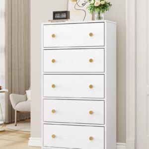 Nicehill White Dresser for Bedroom with 5 Drawers, Fabric Dresser Storage Tower, Chest of Drawers for Closet, Living Room, Hallway, Entryway, Woodeen Dresser（White）