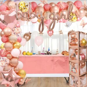 rose gold baby shower decorations rose gold balloon garland arch kit balloon boxes fringe curtain tablecloth cake topper butterfly stickers for birthday girls baby shower gender reveal party supplies