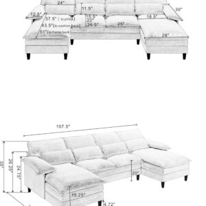 Symmetrical U Shaped Modular Sectional Sofa Cloud Couch, 6 Seater Oversized Convertible Sleeper Couch with Double Chaise & Memory Foam, Deep Seat Corner Sofa&Couches for Living Room Office