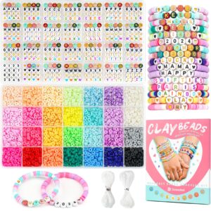 dowsabel friendship bracelet kit, 28 colors clay beads letter beads bracelet making kit, 4 styles of round alphabet beads with number, heart beads for jewelry making, ideal gifts for girls 6-13