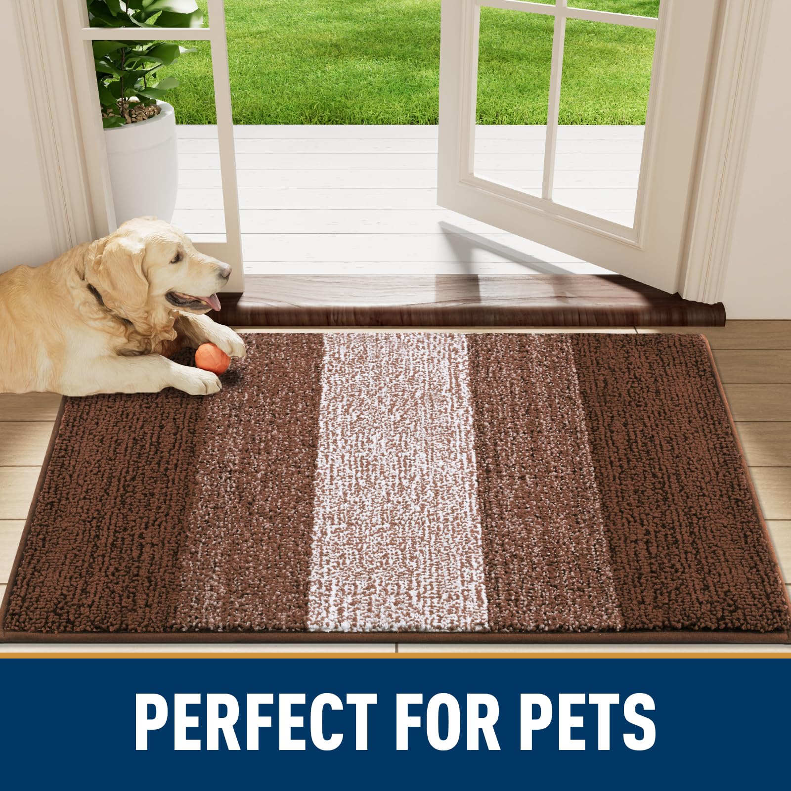 Smiry Dog Door Mat for Muddy Paws, Absorbs Moisture and Dirt, Low-Profile Entryway Mat with Non-Slip Backing, Mud Mat for Dogs, Entry Indoor Doormat for Inside Floor (47x24 Inches, Brown)